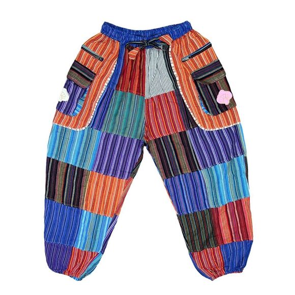 Unique Handmade Nepalese Boho Patchwork Jogger Pants - Size Large - Picture 2 of 7
